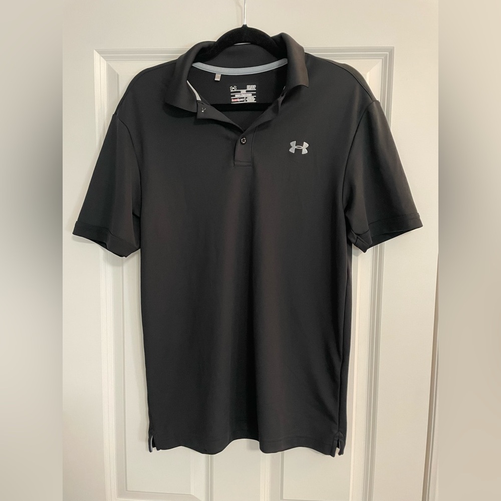 Men 🖤Under Armour Black Performance Polo Loose Shirt, Size Small